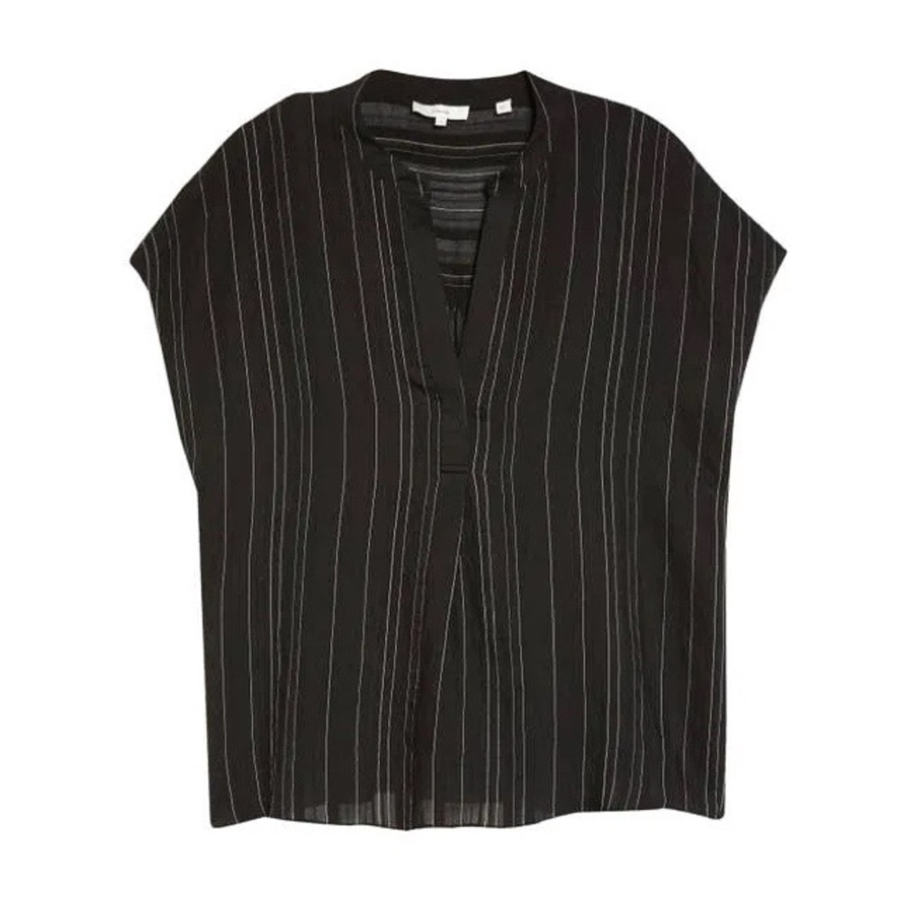 π€ PLUS VINCE BLACK WHITE STRIPE LOOSE FIT V-NECK SHORT SLEEVE TOP/TUNIC! - Picture 16 of 16